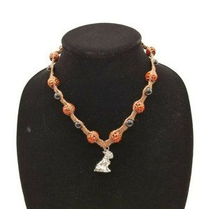 Handmade Beaded Brown Hemp Necklace with Schnauzer Dog Pendant, Hand Crafted